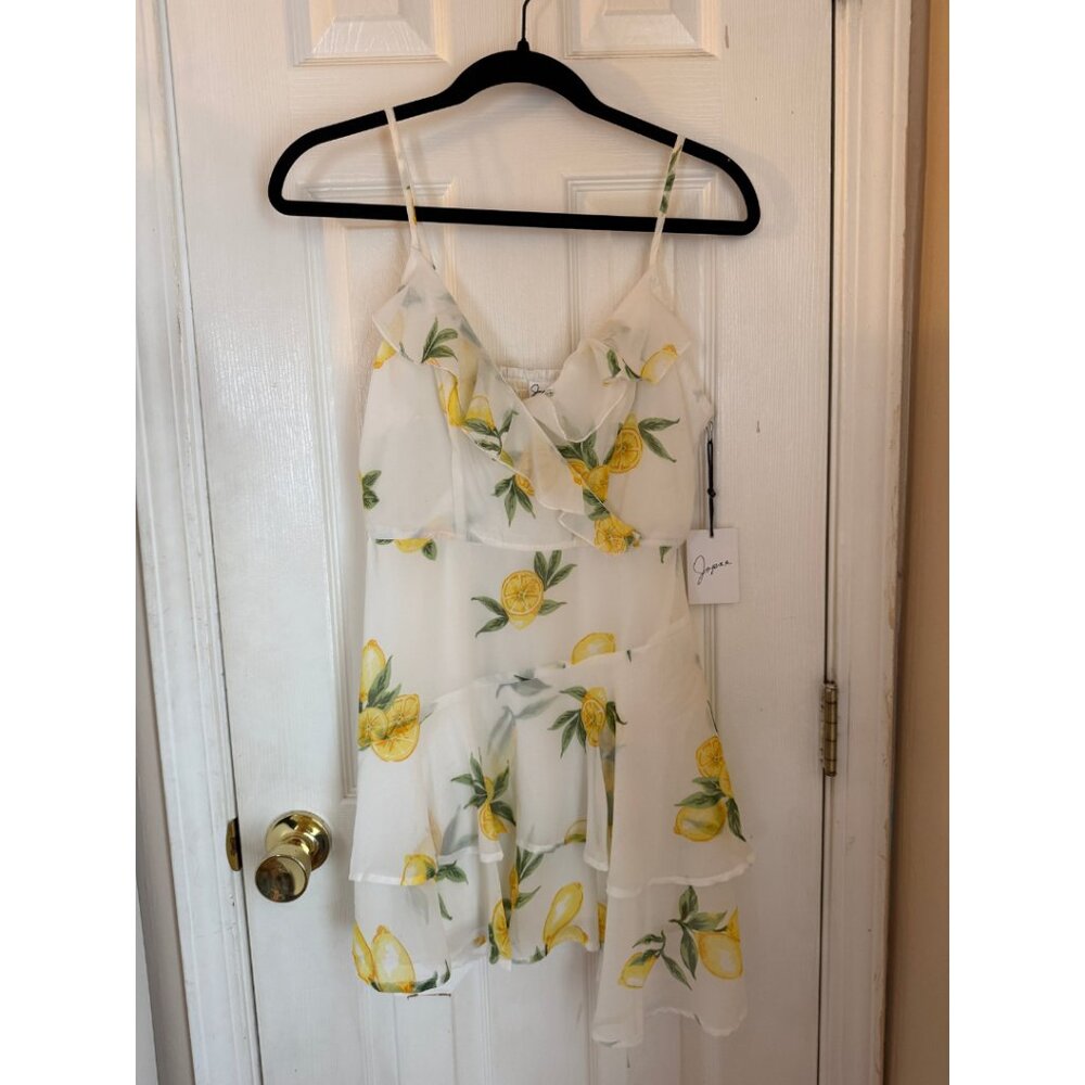 NWT Japna White & Yellow Lemon Ruffle Tiered Mini Dress Small